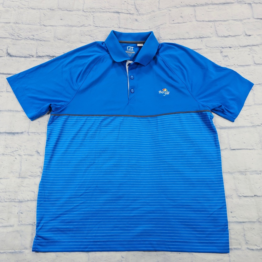Cutter & Buck Polo Shirt MENS Large Blue Striped Bay Hill Arnold Palmer Golf